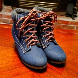 Wedge Denim Boots